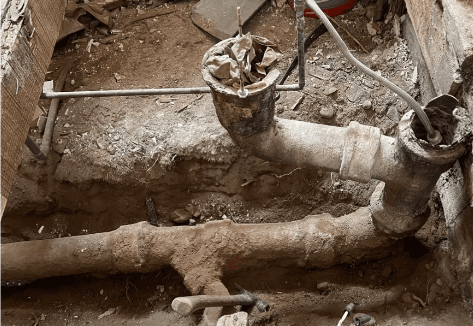 An old rusty cast iron plumbing in an old house