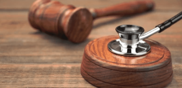 Stethoscope and gavel representation of medical malpractice